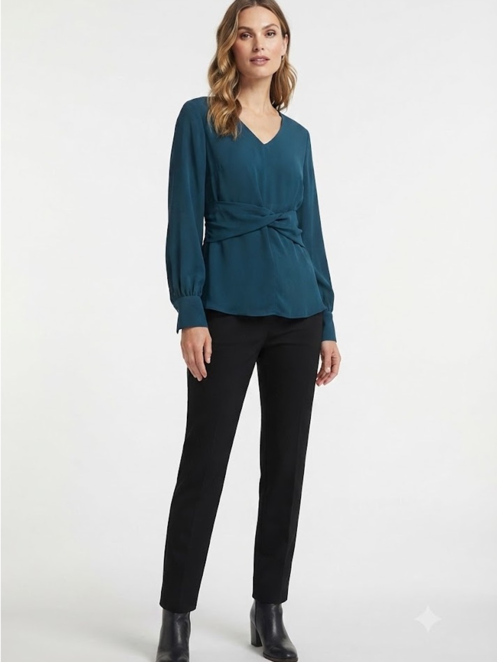 Ann Taylor Teal Twist-Front V-Neck Blouse